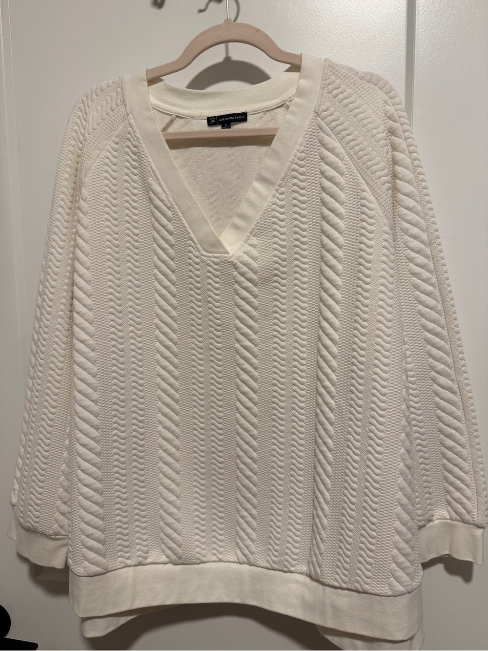 Cable Knit V-Neck Sweater in Cream by Adrianna Papell